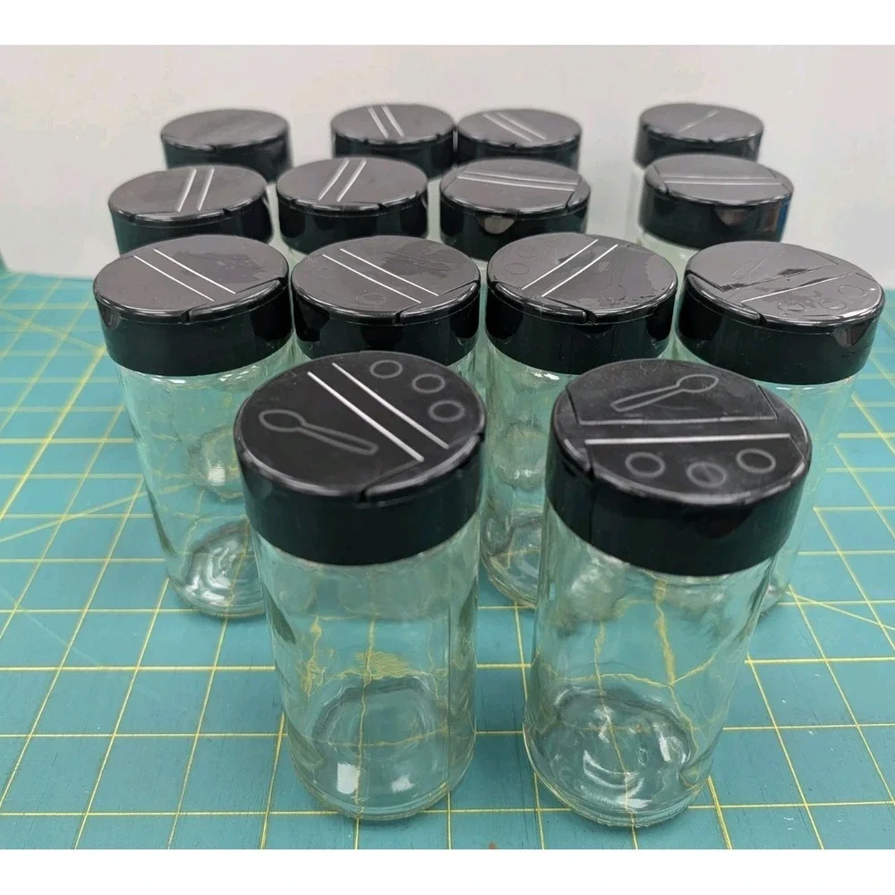 14 Lot Glass Spice Jars 5
